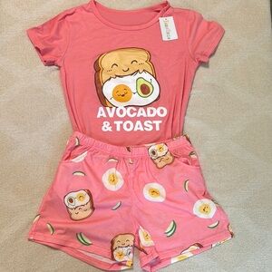 Avocado & Egg Toast Kids Pajamas Set - Pink